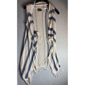 Sweet N Sinful Vest Sz L Kimono Tassel Cream Blue Lightweight Summer Boho